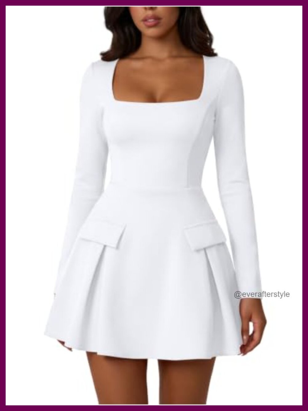 XXTAXN Women's Square Neck Long Sleeve A-Line Mini Dress Ruffle Hem